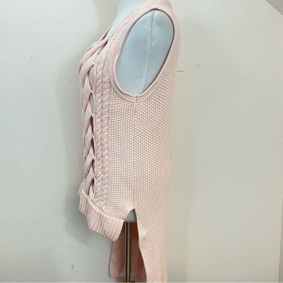 Venus Blush Pink Cotton Chunky Knit Hi Low Sleeveless Sweater Top S - Picture 3 of 6